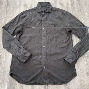 POLO Ralph Lauren Knit Dress Shirt Mens Medium GRAY Button-Up Long Sleeve Spread